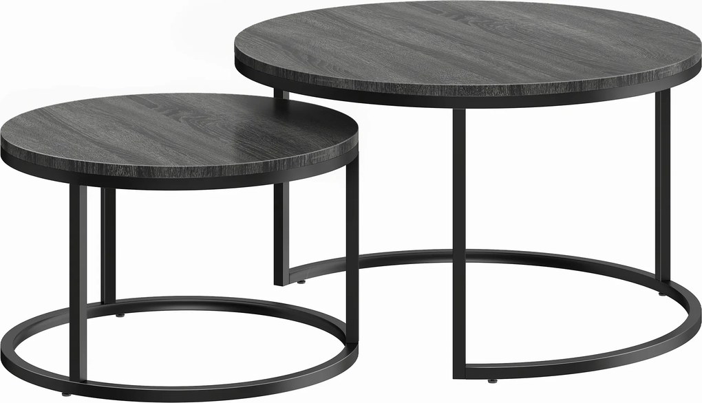 HOMCOM Nowoczesny zestaw stolików kawowych 2 szt., Piętrowe stoliki boczne z metalową ramą do salonu, sypialni, biura, Czarny | Aosom PL