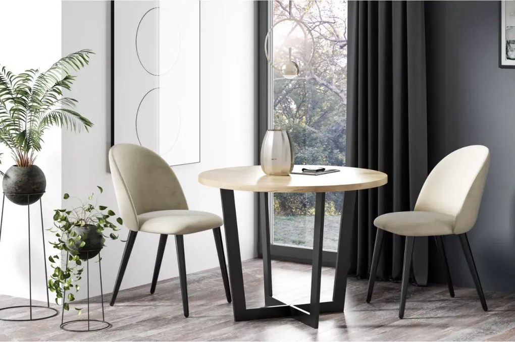 Stół okrągły rozkładany Rodos Slim 90–140 cm – nowoczesny kompaktowy stół do kuchni i salonu, blat laminowany, metalowe nogi