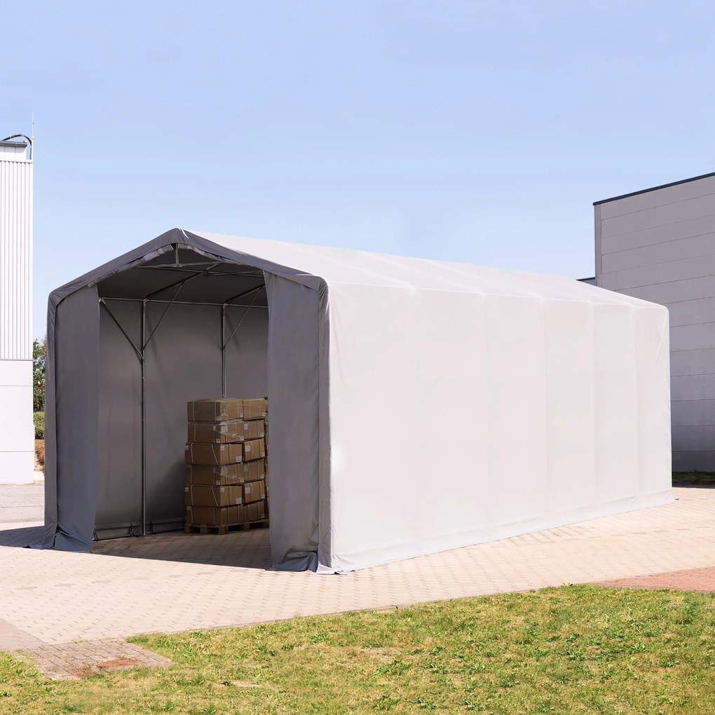 TOOLPORT 6x12m Hala namiotowa - 4,0 m wysokość ścian bocznych z bramą na zamek błyskawiczny, PVC 850, szary, ze statyką (podłoże betonowe) - (94131)