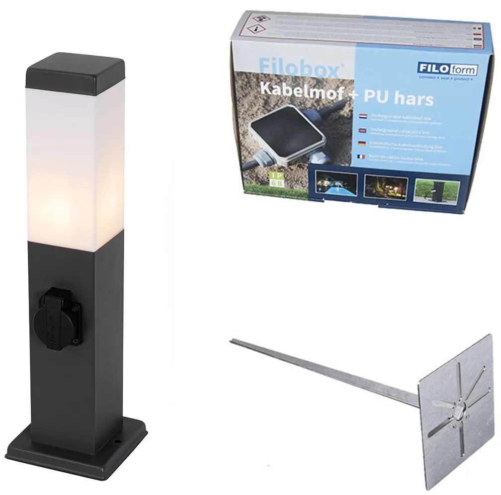 Zewnetrzna Lampa ogrodowa ciemnoszara 45 cm z gniazdem IP44 - Malios Nowoczesny Oswietlenie zewnetrzne