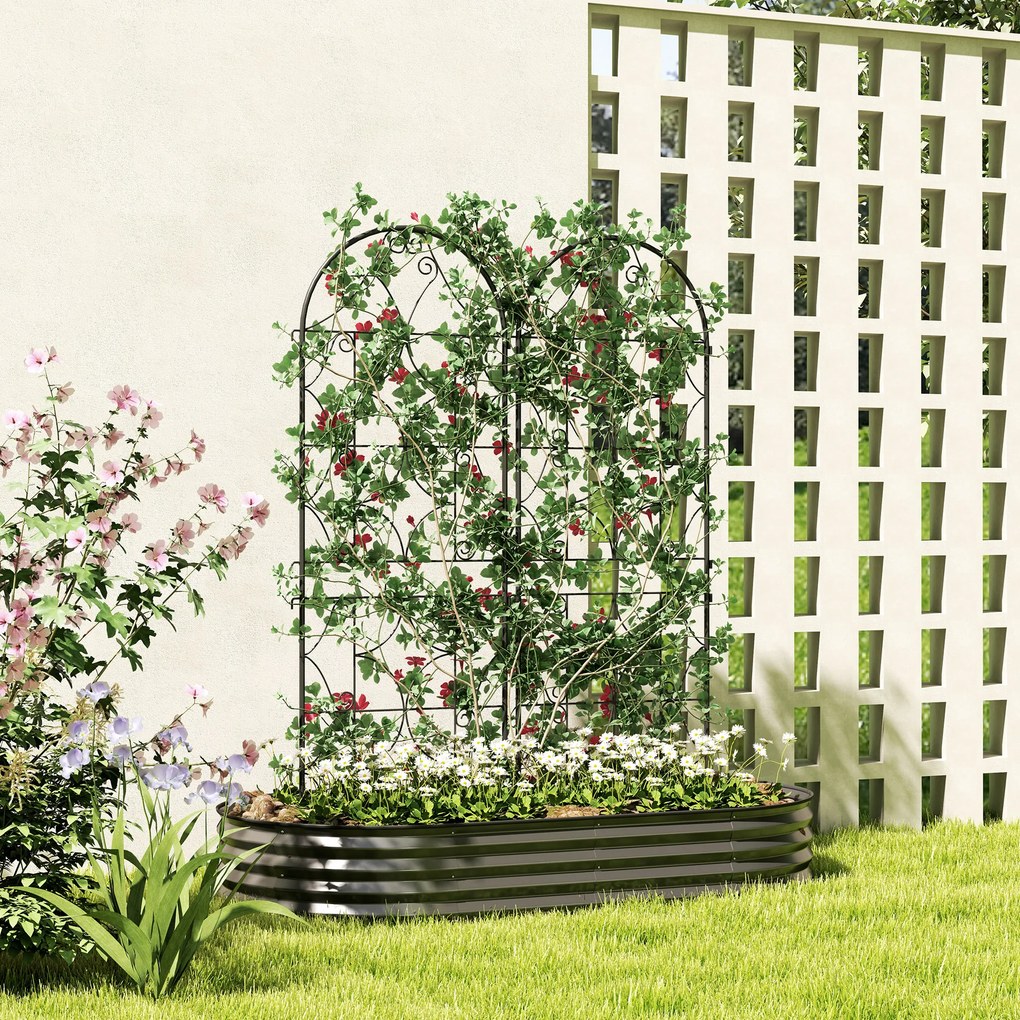Outsunny Pergola Metalowa 2 szt. Wkopywana, Antykorozyjne Wsparcie dla Roślin Pnących 50x150 cm, Czarna