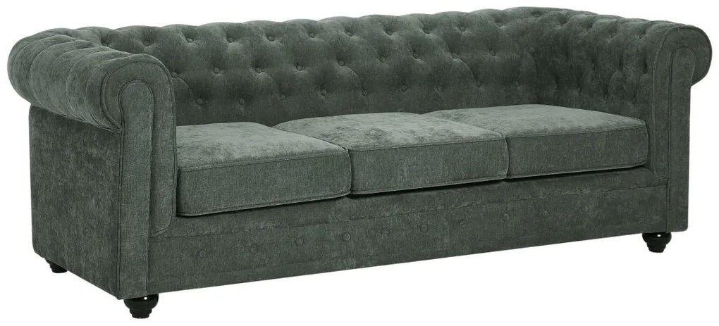 Kanapa 3-osobowa z zielonej tkaniny CHESTERFIELD