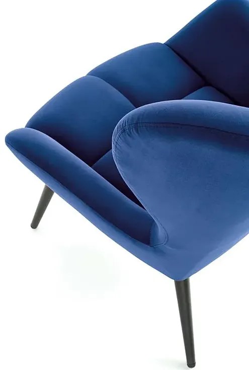 Granatowy pikowany fotel uszak T9-L77