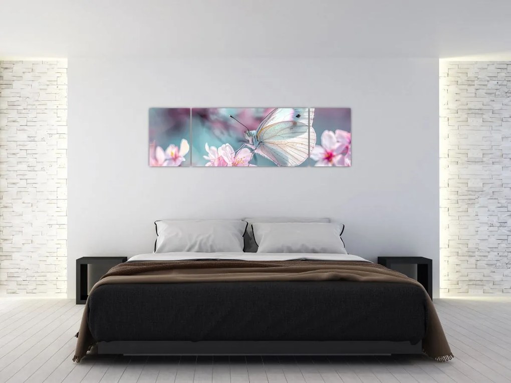 Obraz - Motyl na drzewie wiśni (170x50 cm)