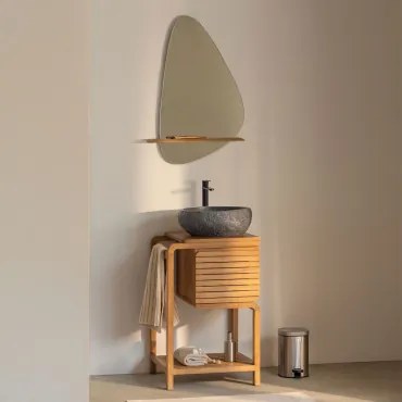 Zestaw Mebli Łazienkowych Z Drewna Tekowego Bradley Nieregularna Z Czarnego Cementu ↔︎40 Cm Fedro - Sklum