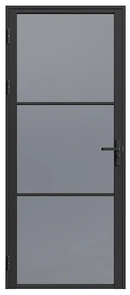 Drzwi kompletne dwustronne z aluminium i dymionego szkła hartowanego - wys. 204 x szer. 83 cm - Czarny - MASERU