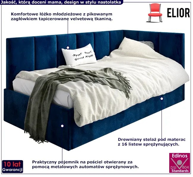 Granatowe łóżko z oparciem typu L 80x200 - Golones 3X