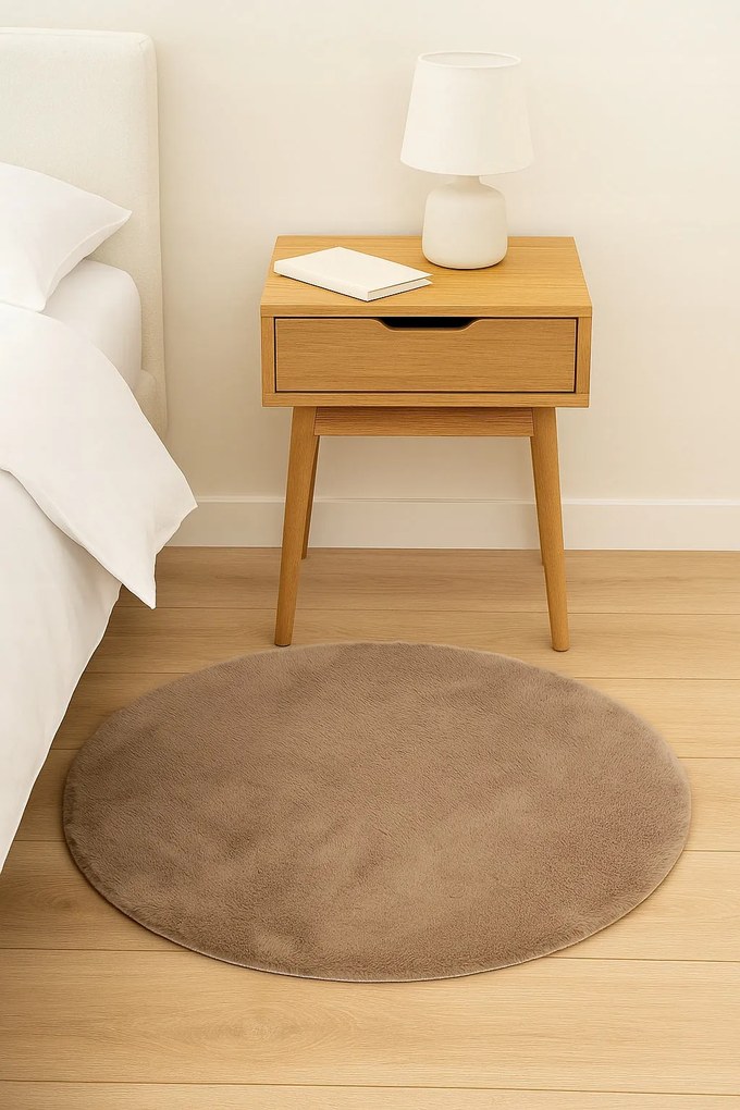 Dywanik futrzany brązowy okrągły FI80cm miękki puszysty guma antypoślizgowa