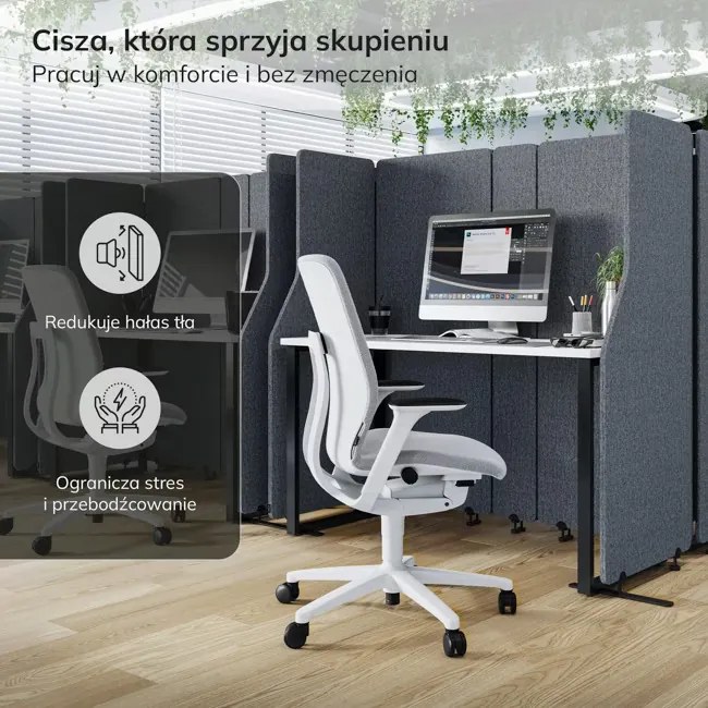 Parawan akustyczny, ścianka biurowa Carbon Fog, 260/145 cm: SADIE