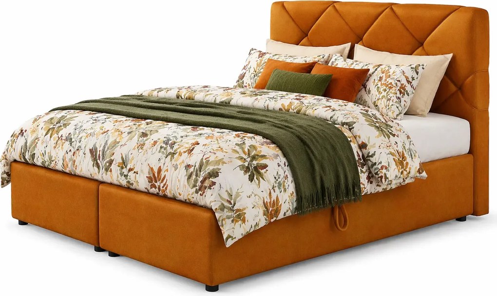 Musztardowe łóżko kontynentalne z pojemnikiem 4 rozmiary D3-G99