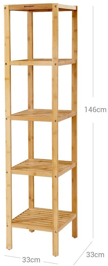 SongmicsHome Regał bambusowy GREGOR, 5 półek, 33x33x146cm, brąz