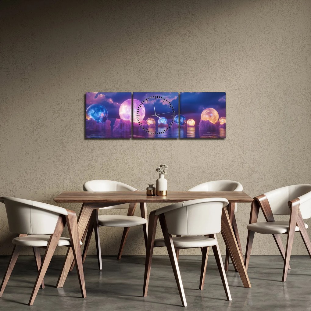 Obraz - Planety na wodzie (z zegarem) (90x30 cm)