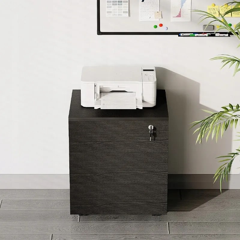 Kontenerek biurowy na kółkach z szufladami kluczyk mobilna szafka czarna