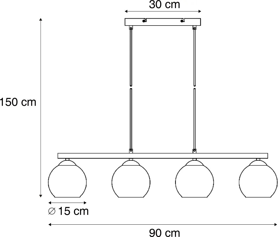 Inteligentna lampa wisząca czarna z drewnem i przydymionym szkłem, 4-źródłowa, z WiFi A60 - Aleks