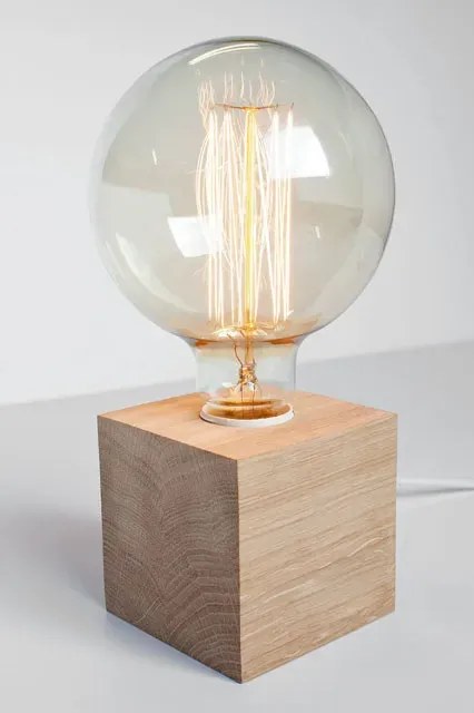 Drewniana lampka stołowa z odkrytą żarówką - S229 T6-P08