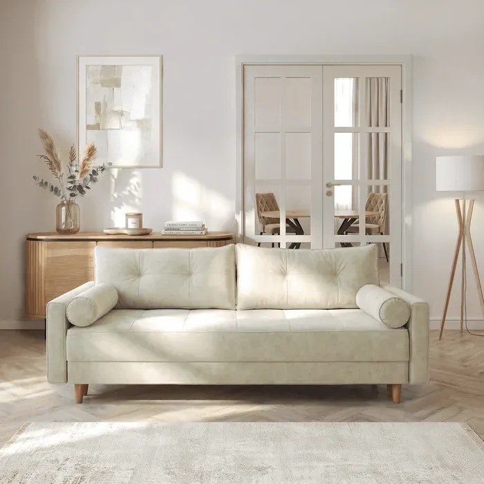 Sofa z Funkcją Spania LONAR Kremowa Japandi