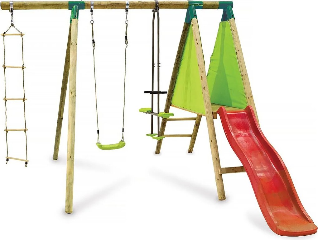 Drewniana huśtawka "Kida" - z 1 zjeżdżalnią - 1 huśtawką - 1 twarzą w twarz - 1 nosidełkiem.