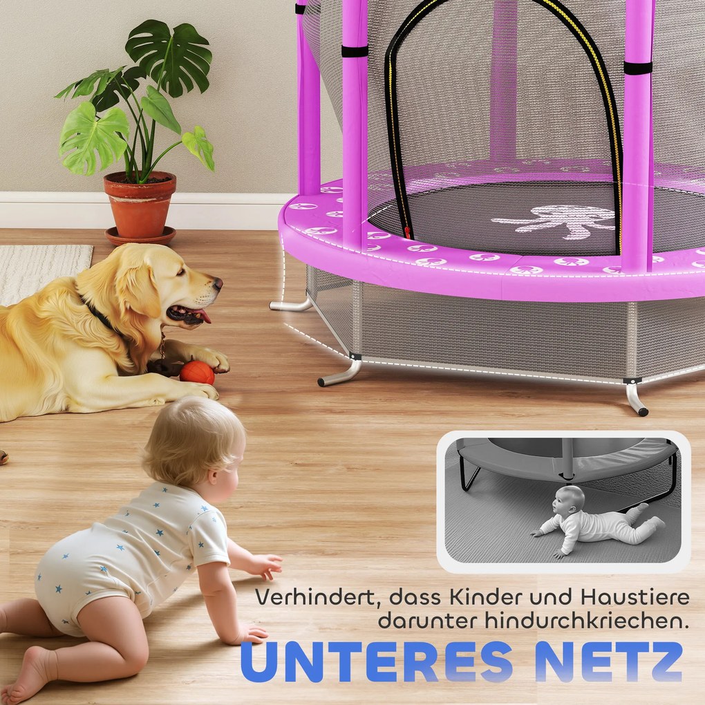 AIYAPLAY Trampolina dla dzieci z siatką bezpieczeństwa, do użytku wewnętrznego i zewnętrznego, 3-6 lat, Fioletowy