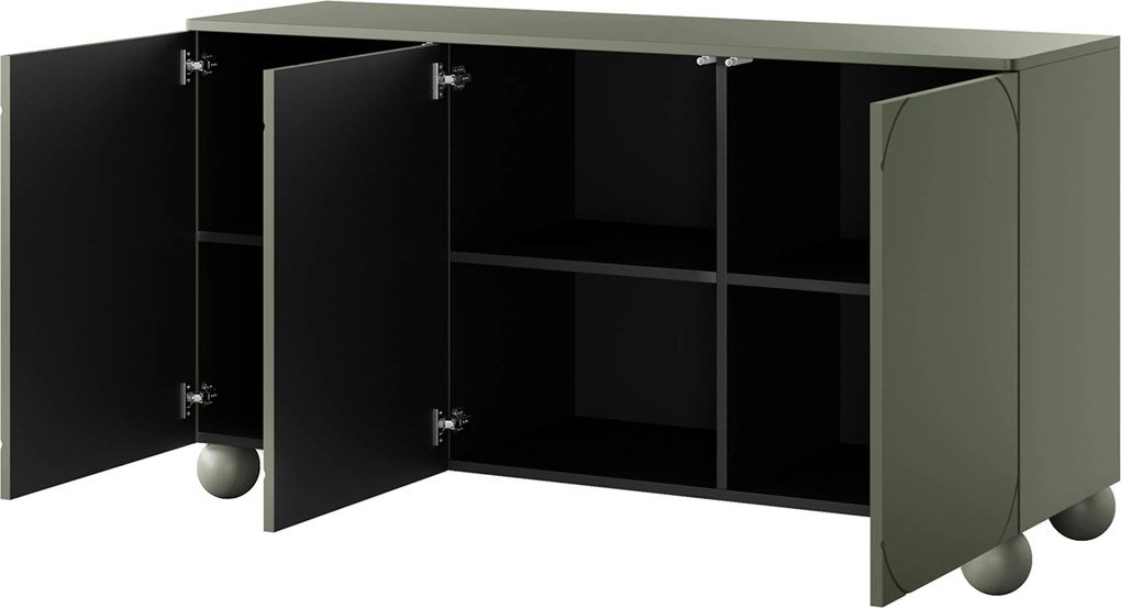 Komoda Sonatia II 150 cm trzydrzwiowa - oliwka / nogi kule