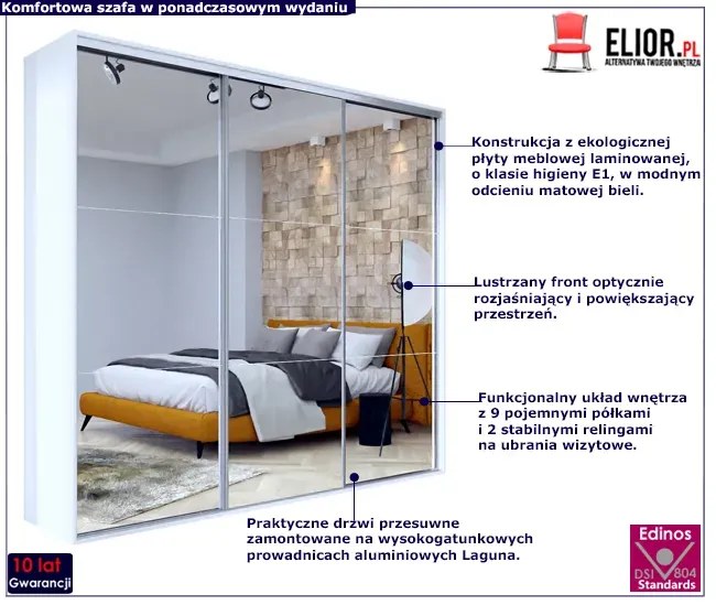 Szafa przesuwna z lustrzanym frontem 275 cm - Estori 7X