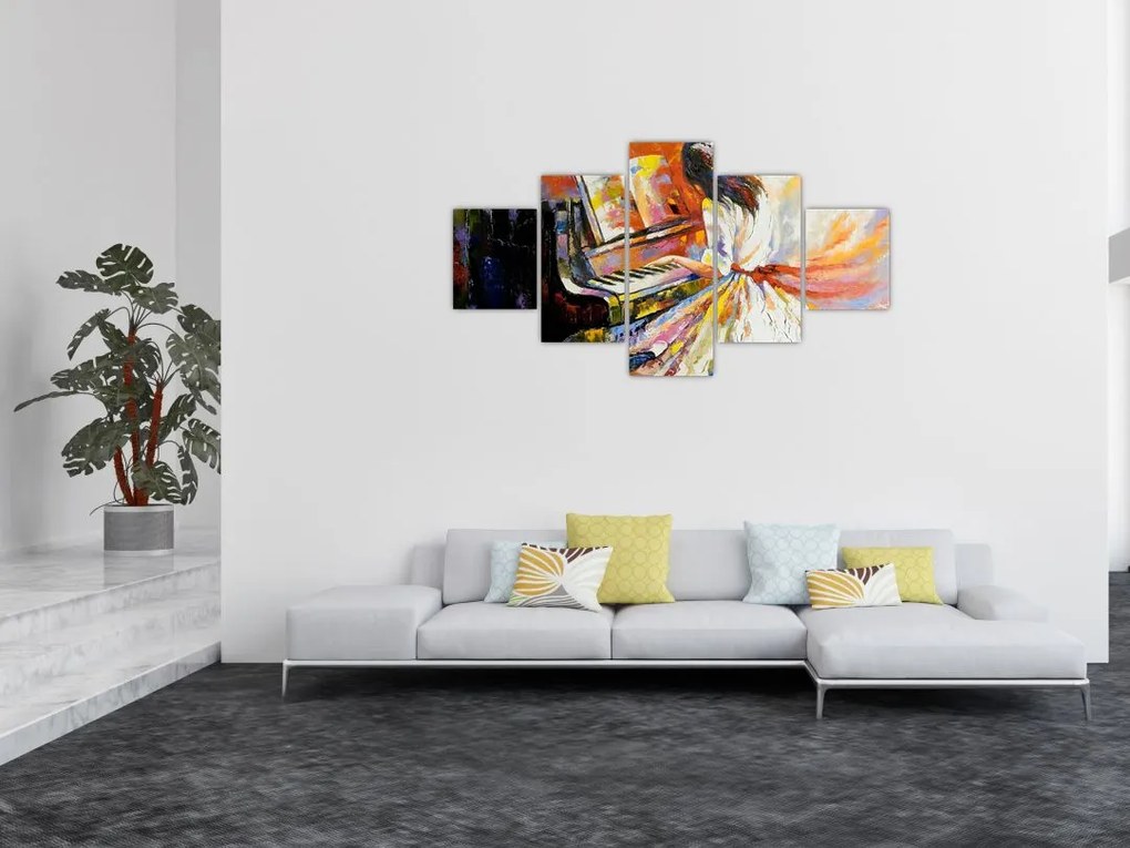 Obraz - Kobieta grająca na pianinie (125x70 cm)