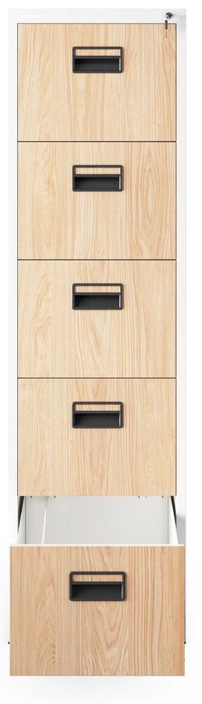 Metalowa szafa kartotekowa SARA V5, 460 x 1630 x 620 mm, Eco Design: biała/ dąb sonoma