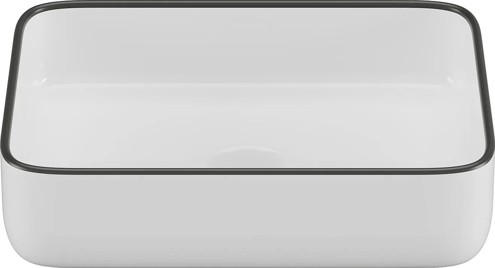 Umywalka nablatowa prostokątna ceramiczna - Biały z czarnym brzegiem - 50 x 39 cm - JUNIKO II