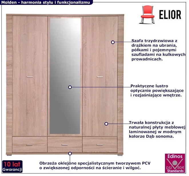 Szafa trzydrzwiowa z lustrem - Molden 16X