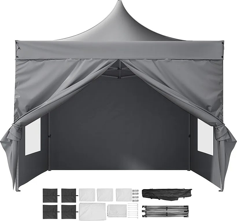Altana Rozkładana, SucceBuy 304,8x304,8 CM Namiot Rozkładany z Bocznymi Ś‌cianami do Użytku na Zewnątrz Ciemnoszary