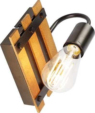 Industrialna lampa ścienna czarna z drewnem - Paleta Mai