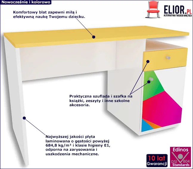 Biurko dziecięce szkolne z kolorową grafiką Elif 3X - 3 kolory