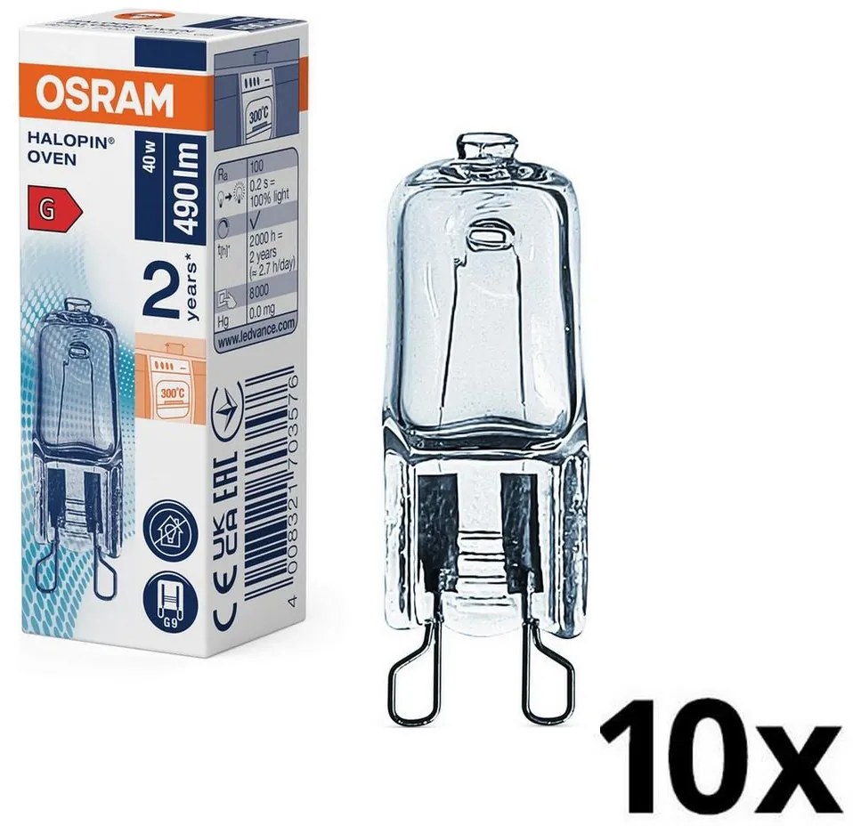 Zestaw 10 żarówek do piekarnika HALOPIN G9/40 W/230 V 2700 K - Osram