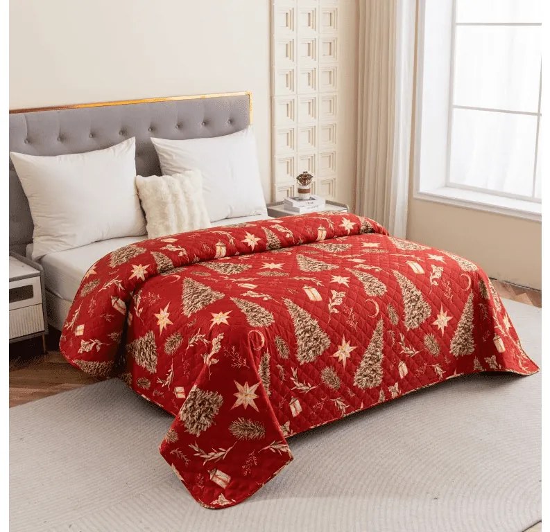 Narzuta na łóżko GOLD CHRISTMAS, czerwona Rozmiar: 170 x 210 cm