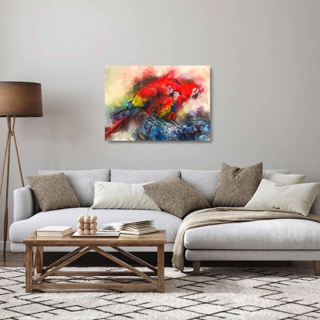 Obraz na szkle czerwonych papug Ara (70x50 cm)