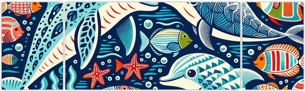Obraz – Rysowane zwierzęta wodne (170x50 cm)