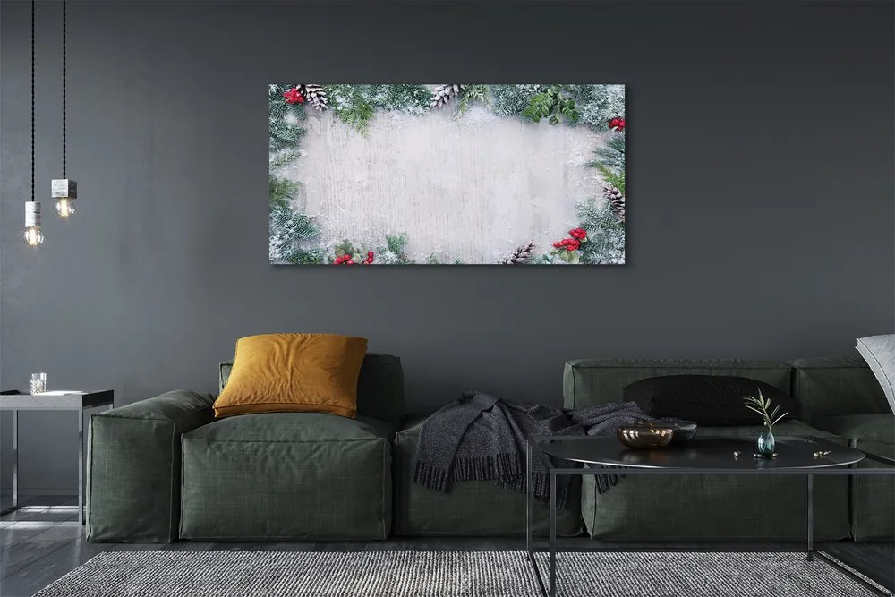 Fotoobraz na płótnie Śnieg, Szyszki i Gałązki