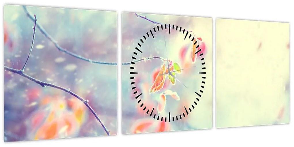 Obraz - Listki w lodzie (z zegarem) (90x30 cm)