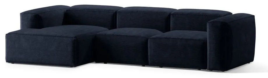 Ciemnoniebieski sztruksowy narożnik (lewostronny/z szezlongiem) Bergano – Cosmopolitan Design
