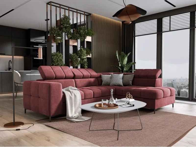 Narożnik PABLOS układ L strona Prawa w tkaninie VOGUE 08 regulowane zagłówki z funkcją spania