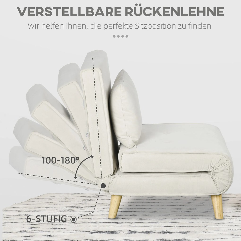 HOMCOM Fotel do Spania, 6-stopniowa regulacja oparcia, wygląd lnu, do 150 kg, Kremowy