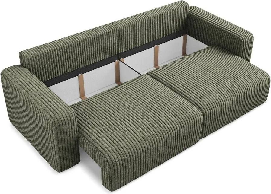 Zielona sztruksowa rozkładana sofa ze schowkiem 252 cm Kona – Makamii