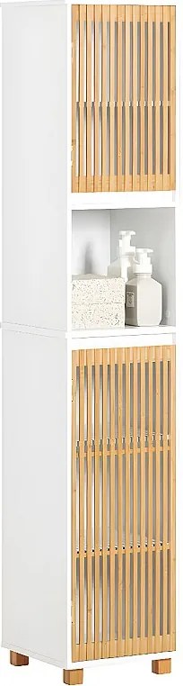 Wysoka szafka, kolumna łazienkowa z bambusowymi drzwiami BZR127-W