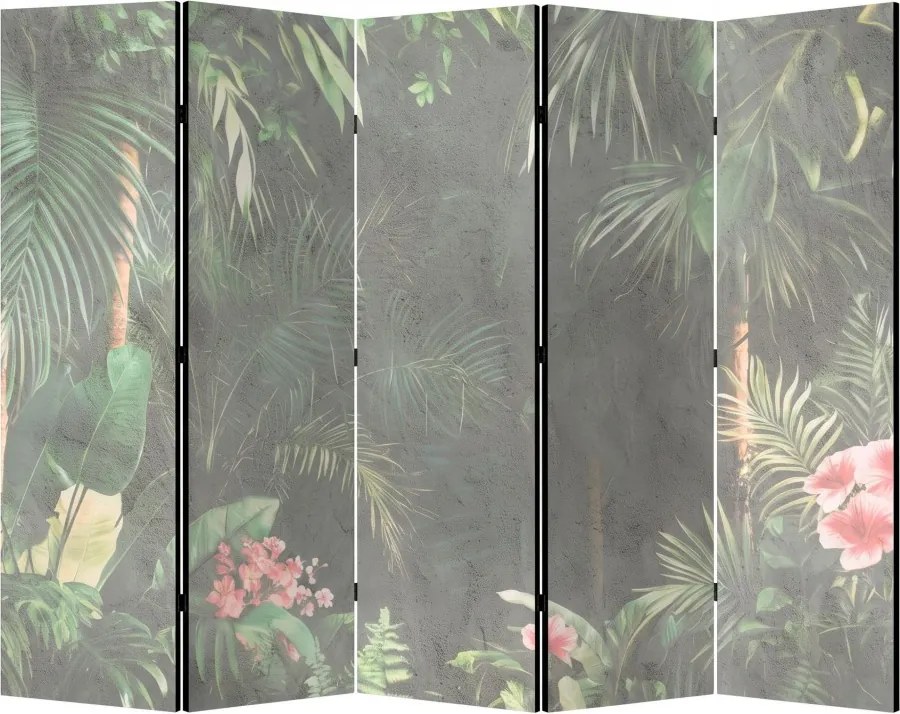 Parawan pokojowy 5-częściowy 225x172 Dwustronny dekoracyjny urban jungle Szary Dżungla Na Betonie
