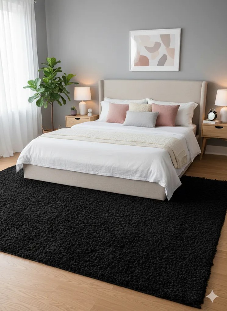 Dywan shaggy Best jednokolorowy czarny 60 cm x 110 cm