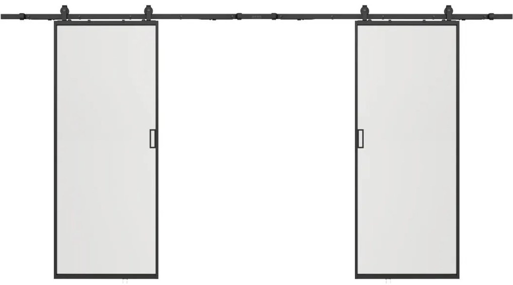 Drzwi przesuwne naścienne podwójne - aluminium i matowe szkło hartowane - 2 x wys. 205 x szer. 73 cm - LINCI II