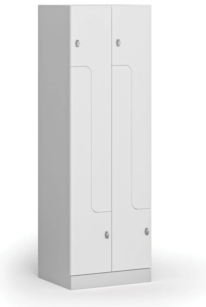Metalowa szafka ubraniowa Z, 4-drzwiowa, 1850 x 600 x 500 mm, demontaż, zamek obrotowy, drzwi laminowane, biała