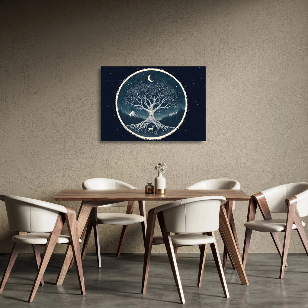 Obraz na szkle – Magiczne drzewo z jeleniem II. (70x50 cm)