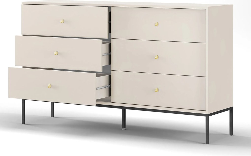 Komoda MONDO 154 cm do Salonu Sypialni 6 Szuflad Odcienie beżu