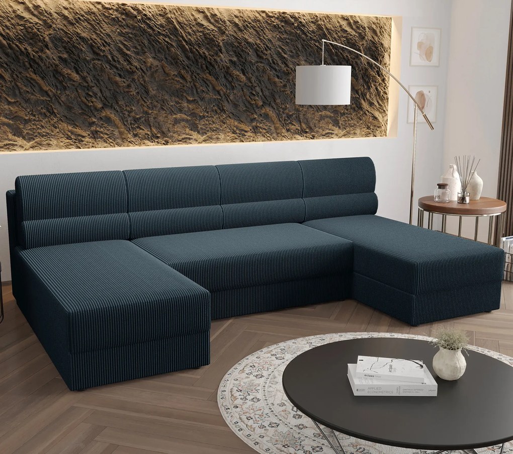 Granatowy narożnik z pojemnikiem na pościel - Torvesso