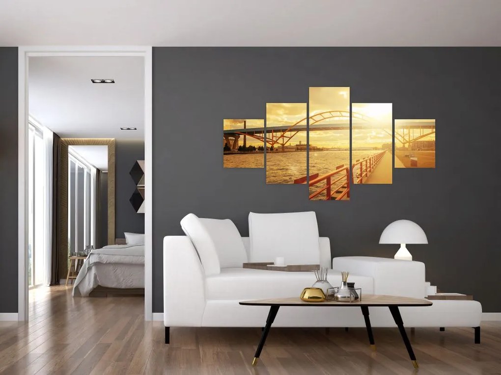 Obraz mostu z zachodem słońca (125x70 cm)
